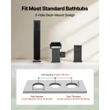 VEVOR Roman Tub Faucet, 3 Hole Waterfall Bathtub Faucet, Widespread Roman Tub Faucets with Shower Head & 1 Handle, Romans Bathtub Faucets for Pet Washing, Adult Bathing, Matte Black, Dual Water Flow