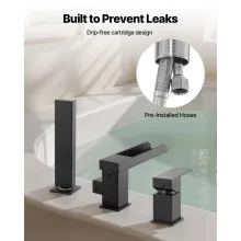 VEVOR Roman Tub Faucet, 3 Hole Waterfall Bathtub Faucet, Widespread Roman Tub Faucets with Shower Head & 1 Handle, Romans Bathtub Faucets for Pet Washing, Adult Bathing, Matte Black, Dual Water Flow