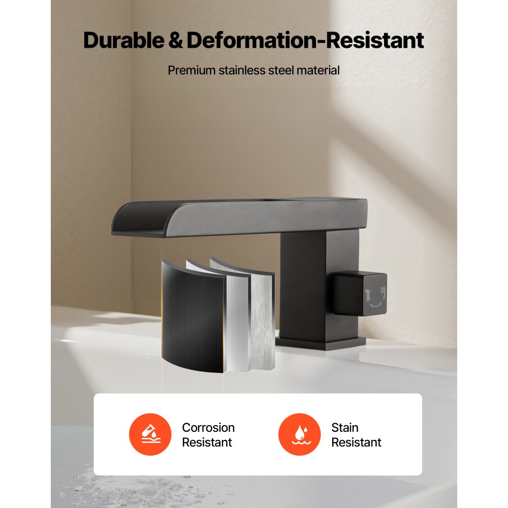 VEVOR Roman Tub Faucet, 3 Hole Waterfall Bathtub Faucet, Widespread Roman Tub Faucets with Shower Head & 1 Handle, Romans Bathtub Faucets for Pet Washing, Adult Bathing, Matte Black, Stainless Steel