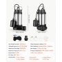 VEVOR Submersible Sump Pump 1 HP 5300 GPH Max Stainless Steel Sewage Pump, for Basement Septic Tank Residential Effluent, with Automatic Tethered Float Switch, 1.5-Inch NPT Discharge, 36 ft Max Lift