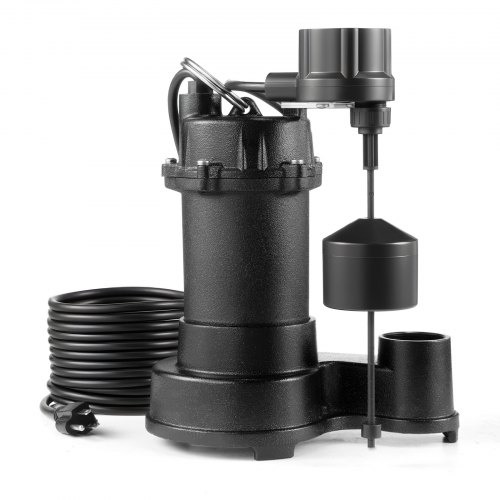 VEVOR Submersible Sewage Pump, 1/3 HP, 3000 GPH Cast Iron Sewage/Effluent Pump with Automatic Float Switch, 1.5-Inch NPT Discharge, 120V, 25 ft Lift, for Basement, Septic Tank, Residential Sump Basin
