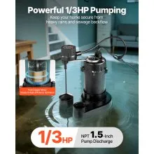 VEVOR Submersible Sewage Pump 1/3 HP Cast Iron Sewage/Effluent Pump 3000 GPH