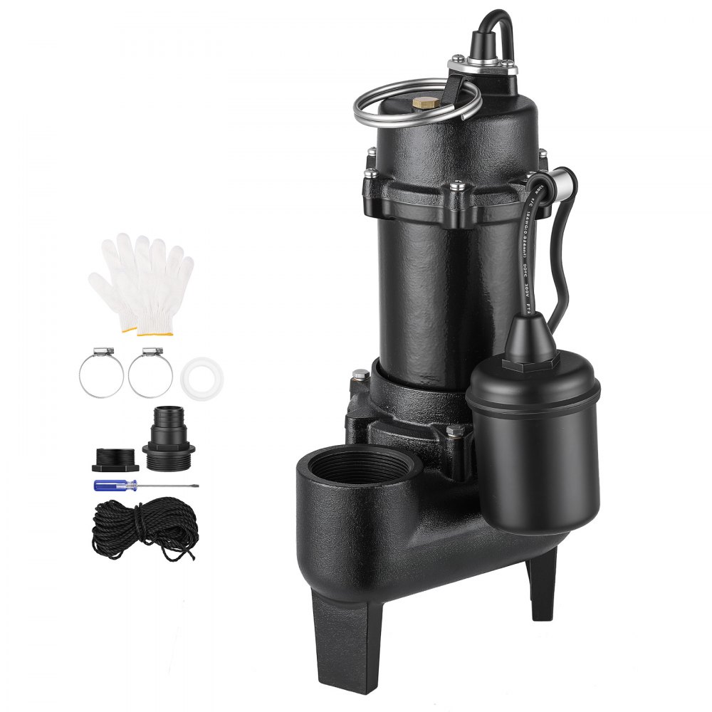 VEVOR Submersible Sump Pump 1/2 HP 5400 GPH Cast Iron Sewage/Effluent Pump, for Basement Septic Tank Residential, Automatic Tethered Float Switch, 2-Inch NPT Discharge, 22 ft Lift, IPX8 Waterproof