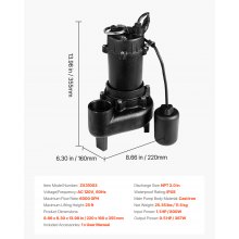 VEVOR Submersible Sewage Pump 1/2 HP Cast Iron Sewage/Effluent Pump 6000 GPH