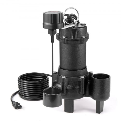 VEVOR Submersible Sewage Pump, 3/4 HP, 6000 GPH Cast Iron Sewage/Effluent Pump with Automatic Tethered Float Switch, 2-Inch NPT Discharge, 120V, 23 ft Max Lift, for Basement, Septic Tank, Residential