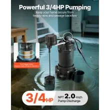 VEVOR Submersible Sewage Pump 3/4 HP Cast Iron Sewage/Effluent Pump 6000 GPH