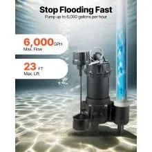VEVOR Submersible Sewage Pump 3/4 HP Cast Iron Sewage/Effluent Pump 6000 GPH