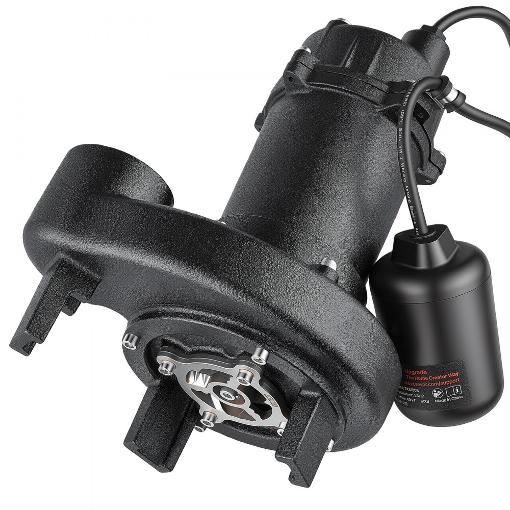 VEVOR Submersible Sump Pump 1.3 HP 5100 GPH Cast Iron Sewage/Effluent Pump, for Basement Septic Tank Residential, Automatic Tethered Float Switch, 2-Inch NPT Discharge, 40 ft Lift, IPX8 Waterproof