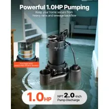 VEVOR Submersible Sewage Pump 1 HP Cast Iron Sewage Effluent Pump 5200 GPH 25 ft