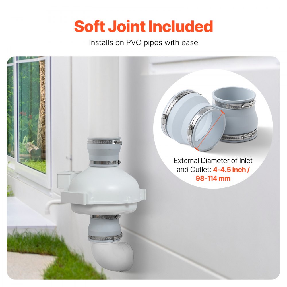 VEVOR 4 to 4.5 inch Radon Mitigation Fan System, Quiet 190 CFM Radon Mitigation Kit with 2 Couplers, Waterproof Radon Fan Electric Inline Duct Fan Exhaust Fan for Indoor Outdoor Ventilation