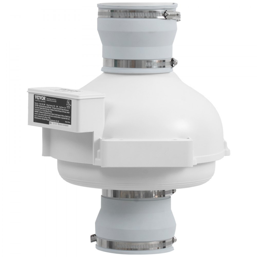 VEVOR 4 to 4.5 inch Radon Mitigation Fan System, Quiet 190 CFM Radon Mitigation Kit with 2 Couplers, Waterproof Radon Fan Electric Inline Duct Fan Exhaust Fan for Indoor Outdoor Ventilation
