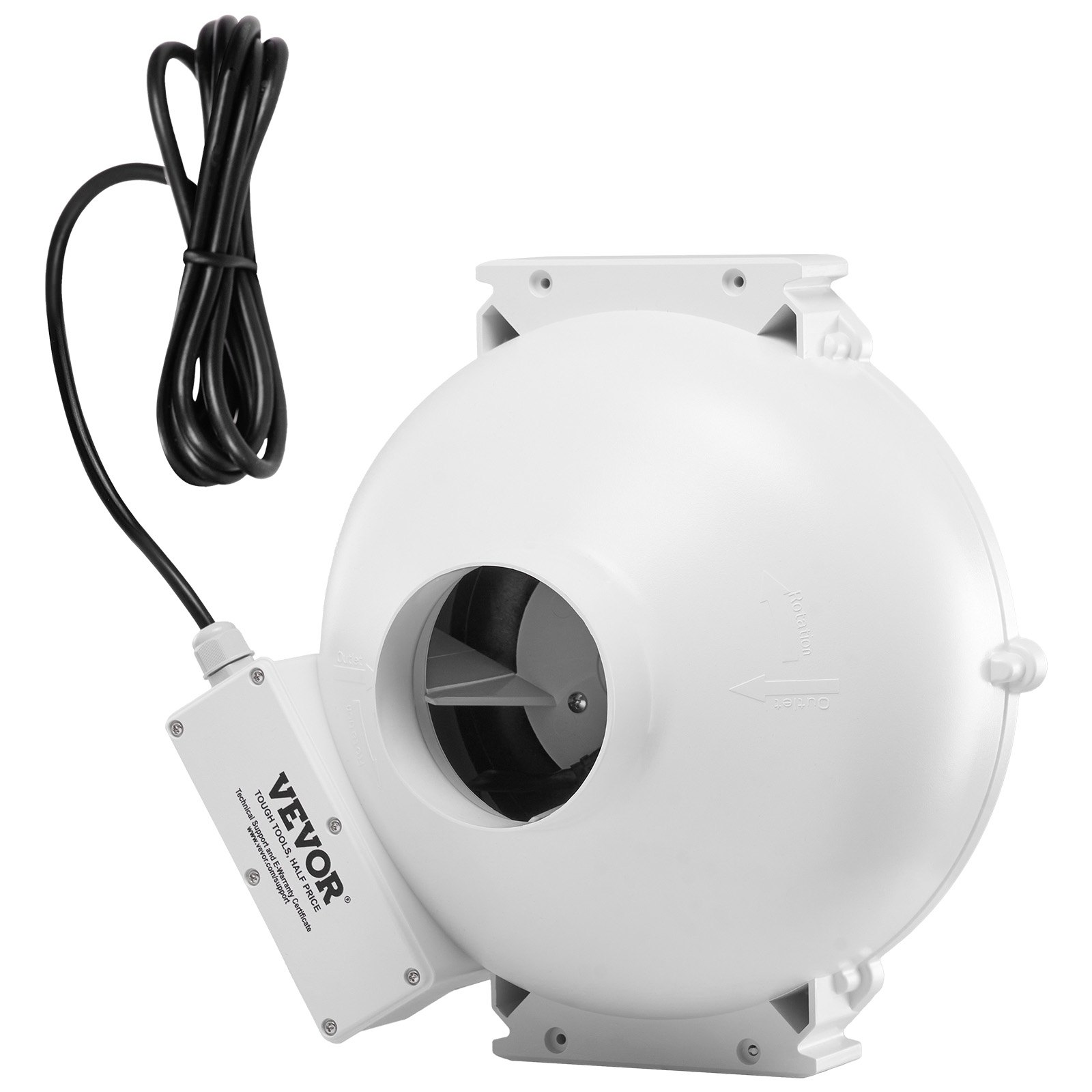 VEVOR 4 to 4.5 inch Radon Mitigation Fan System, Quiet 190 CFM Radon Mitigation Kit with 2 Couplers, Waterproof Radon Fan Electric Inline Duct Fan Exhaust Fan for Indoor Outdoor Ventilation