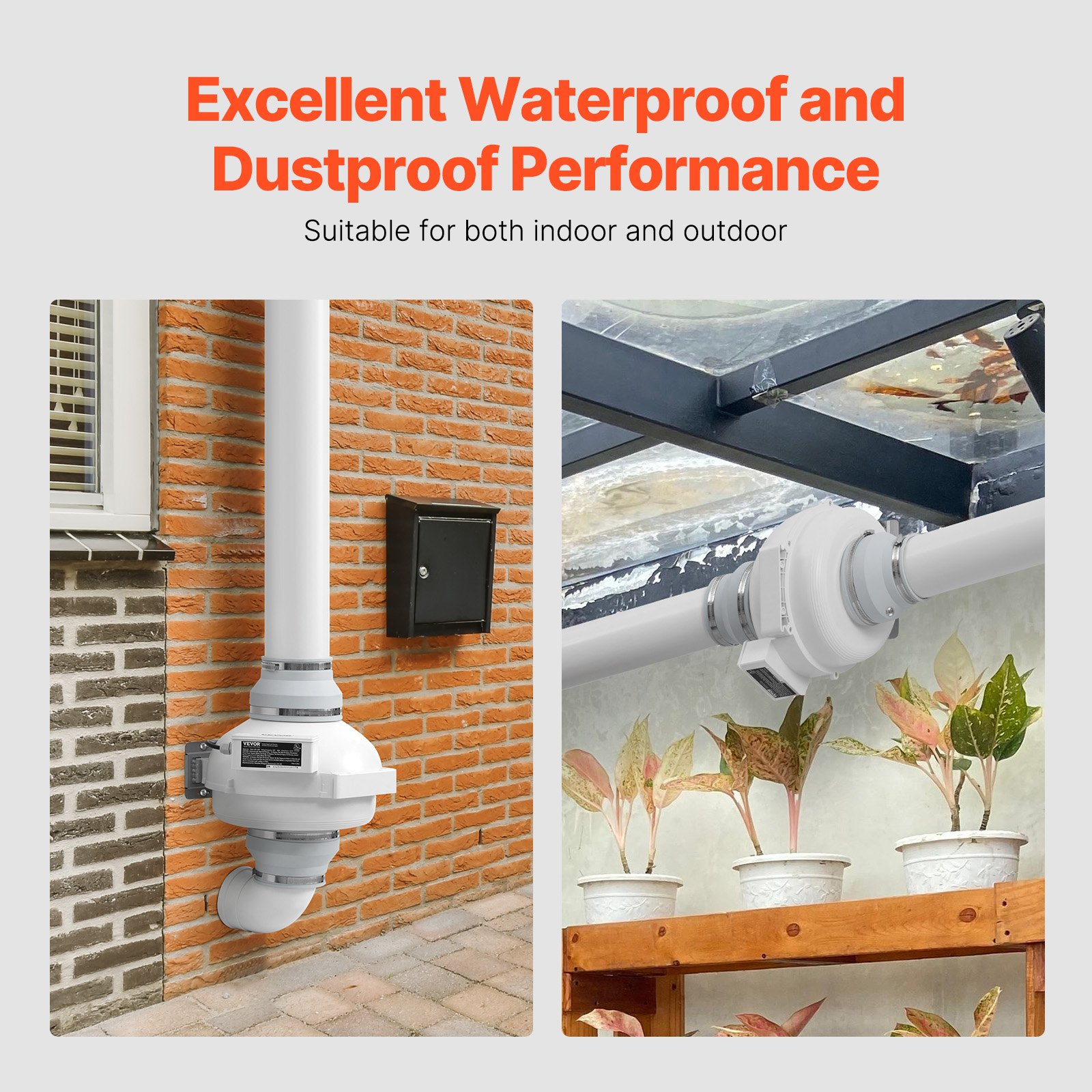 VEVOR 6 to 4.5 inch Radon Fan Installation Kit, Quiet 380CFM Radon Mitigation Fan System Kit with 2 Couplers, Pressure Indicator, Waterproof Inline Duct Fan Exhaust Fan for Indoor Outdoor Ventilation