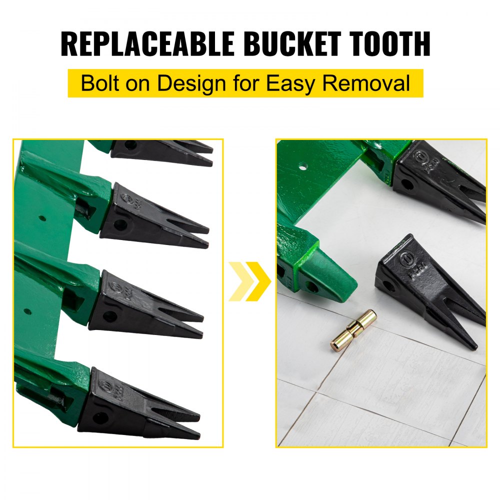 VEVOR Bucket Tooth Bar, 58'' Bolt on Tooth Bar, with 7 Weld-on Shanks and 7'' Long Replaceable Tooth, Heavy Duty Cast Iron Design, Clamp-On for Tractor Loader Bucket - No Drilling Required