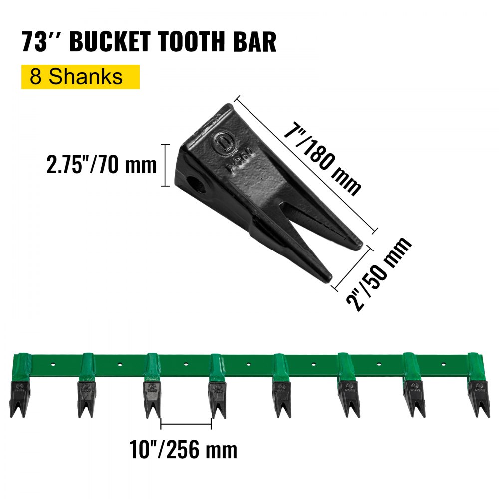 Barra de dientes de cucharón VEVOR, barra de dientes de piraña de 73", barra de dientes de tractor de 8 dientes, dientes de cucharón atornillados, dientes de cucharón de cargadora compacta, dientes reemplazables, no requiere perforación, material de hierro fundido de alta resistencia