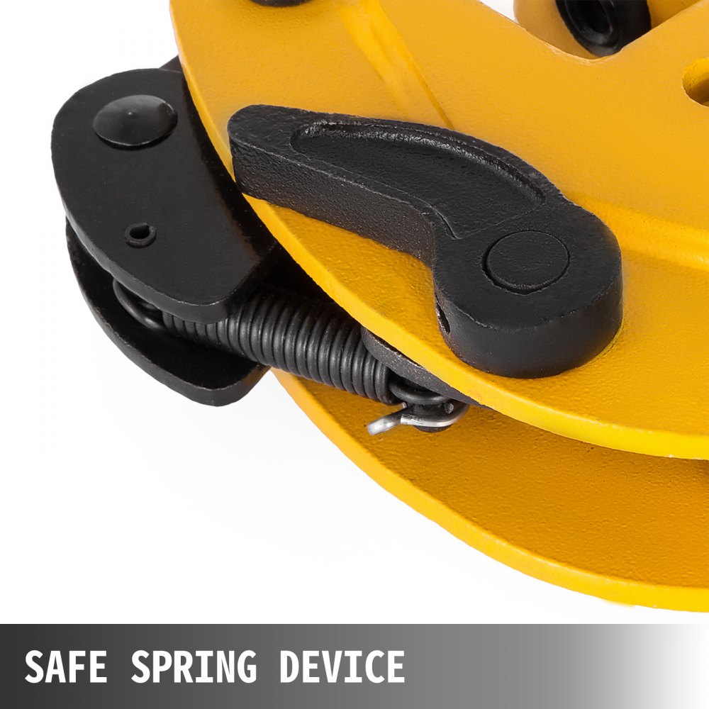 VEVOR plate lifting clamp with safe spring device in yellow and black.