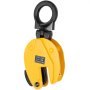 yellow VEVOR plate lifting clamp with black handle and label, vertical clamp mechanism.
