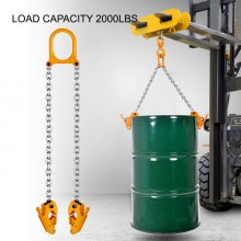 VEVOR Elevador de tambor, 2000 libras de capacidad, naranja, abrazadera de tambor de 55 galones, cadena de elevación, elevador de tambor de cadena G80 para tambores