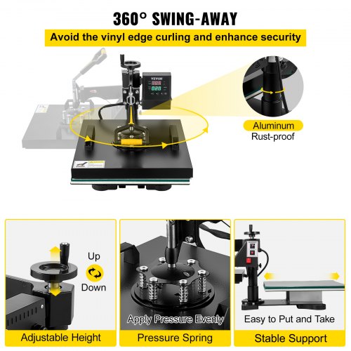 VEVOR Heat Press Machine 2In1 15x15in Sublimation Print Transfer DIY T-shirt Cap