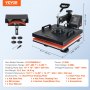 Máquina de prensado en caliente VEVOR 2 en 1, 15x15 pulgadas, transferencia de impresión por sublimación, gorra de camiseta DIY