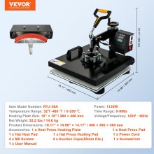 VEVOR Heat Press Machine 2In1 15x15in Sublimation Print Transfer DIY T-shirt Cap
