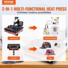 VEVOR Heat Press Machine, 15 x 15 inch, 2 in 1 Heat Transfer Machine with Hat Press, 360° Swing Away T-Shirt Pressing Machine, Digital Precise Control, Fast Even Heating for T-Shirts/Hats/Caps, Black