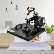 Presse à chaud VEVOR, 15 x 15 pouces, machine de transfert de chaleur 2 en 1 avec presse à chapeau, machine de pressage de t-shirts pivotante à 360 °, contrôle précis numérique, chauffage rapide et uniforme pour t-shirts/chapeaux/casquettes, noir