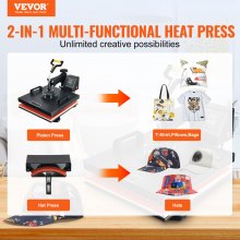 VEVOR Heat Press Machine, 15x15inch / 38x38cm, 2IN1 Clamshell Sublimation Transfer Printer with Teflon Coating, Digital Precise Heat Control, Powerpress for T-shirts Hats Caps