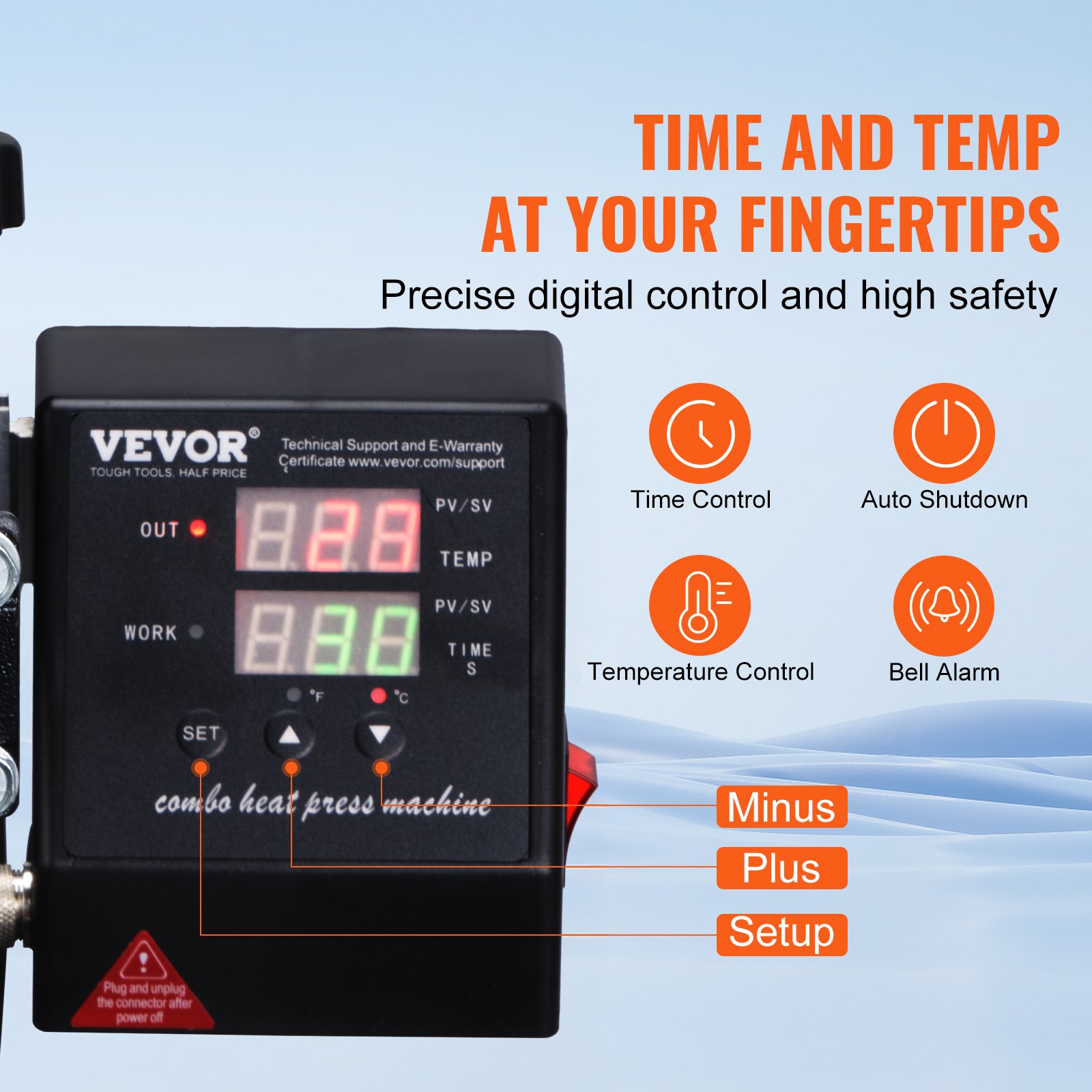 VEVOR Heat Press Machine, 15x15inch / 38x38cm, 2IN1 Clamshell Sublimation Transfer Printer with Teflon Coating, Digital Precise Heat Control, Powerpress for T-shirts Hats Caps