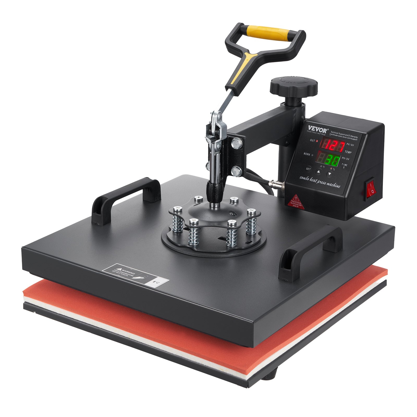 VEVOR Heat Press Machine, 15x15inch / 38x38cm, 2IN1 Clamshell Sublimation Transfer Printer with Teflon Coating, Digital Precise Heat Control, Powerpress for T-Shirts Hats Caps