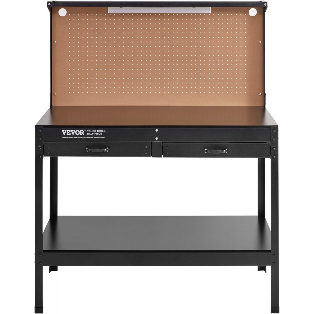 VEVOR Workbench A3 Steel Work Bench For Garage max. 1500W Heavy Duty Workbench 220lbs Weight Capacity 0.47" Bench top Thickness Hardwood Workbench 1.5m Cable 4xAC outlets 2xUSB ports 30xHooks