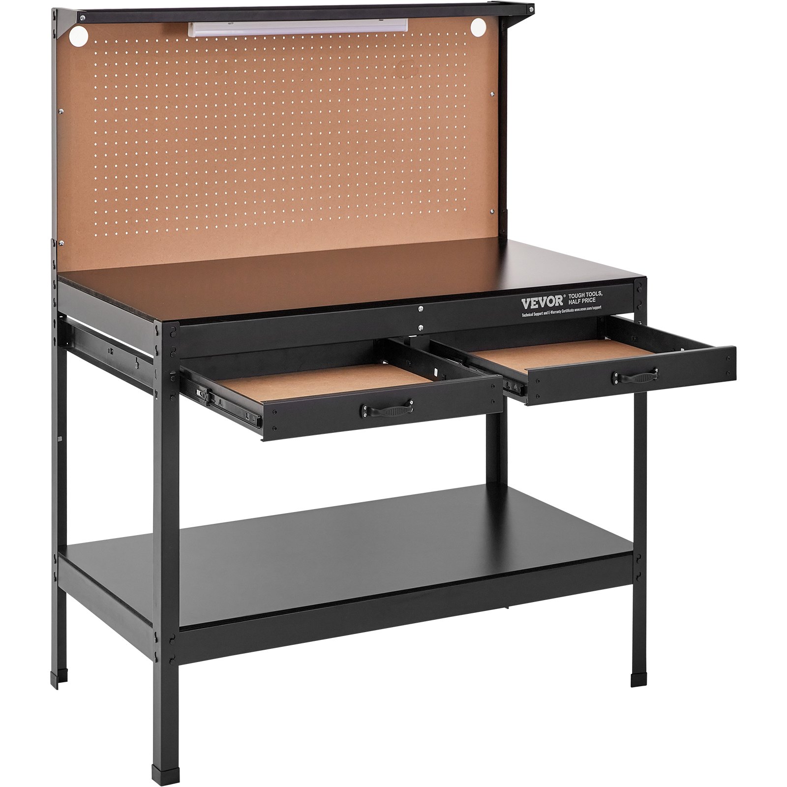 VEVOR Workbench A3 Steel Work Bench For Garage max. 1500W Heavy Duty Workbench 220lbs Weight Capacity 0.47" Bench top Thickness Hardwood Workbench 1.5m Cable 4xAC outlets 2xUSB ports 30xHooks