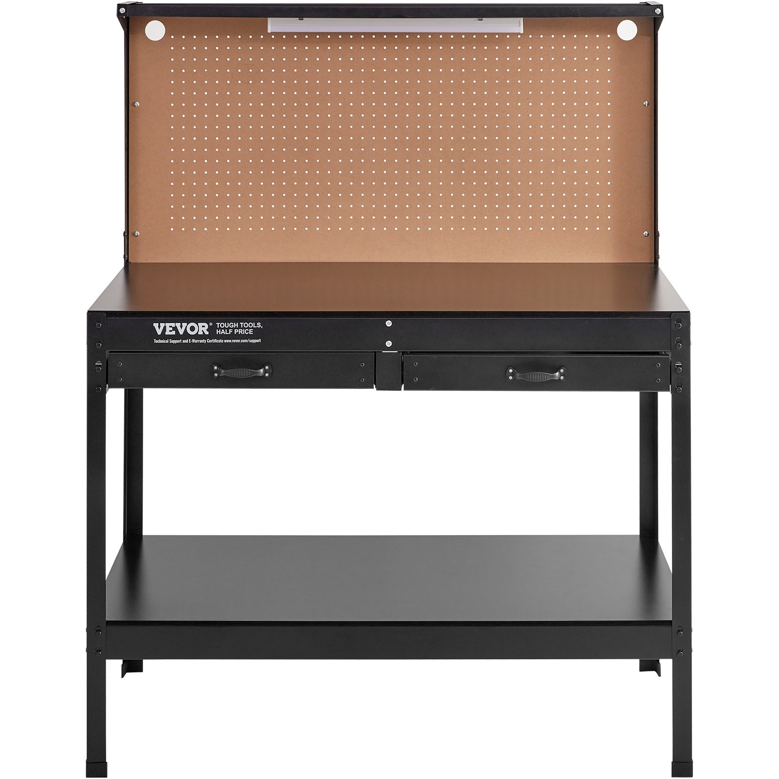 VEVOR Workbench A3 Steel Work Bench For Garage max. 1500W Heavy Duty Workbench 220lbs Weight Capacity 0.47" Bench top Thickness Hardwood Workbench 1.5m Cable 4xAC outlets 2xUSB ports 30xHooks