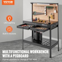 VEVOR Multifunctional Workbench 48x24" with Pegboard Worktable Power Outlets