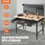 VEVOR Workbench Adjustable Height 28-39.5" Work Bench For Garage Oak Plank & Carbon Steel Heavy Duty Workbench 2000lbs Weight Capacity Bench top Size 48x24" Hardwood Workbench 3m Cable 30 Hooks