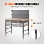 VEVOR Workbench Adjustable Height 28-39.5" Work Bench For Garage Oak Plank & Carbon Steel Heavy Duty Workbench 2000lbs Weight Capacity Bench top Size 48x24" Hardwood Workbench 3m Cable 30 Hooks