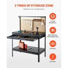 VEVOR Workbench 242.5 lbs 47.2-inch Heavy Duty Workbench with Pegboard Outlets