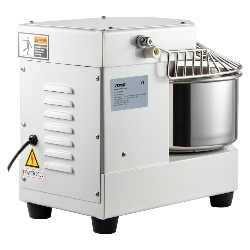 VEVOR Commercial Dough Food Mixer, 8L Large Capacity Stainless Steel Mixer with Bowel, Hook, Shield, Reset Button, 450W Tilt-Head Kitchen Dough Mixers for Cake, Cream, Egg Fluid, Fillings