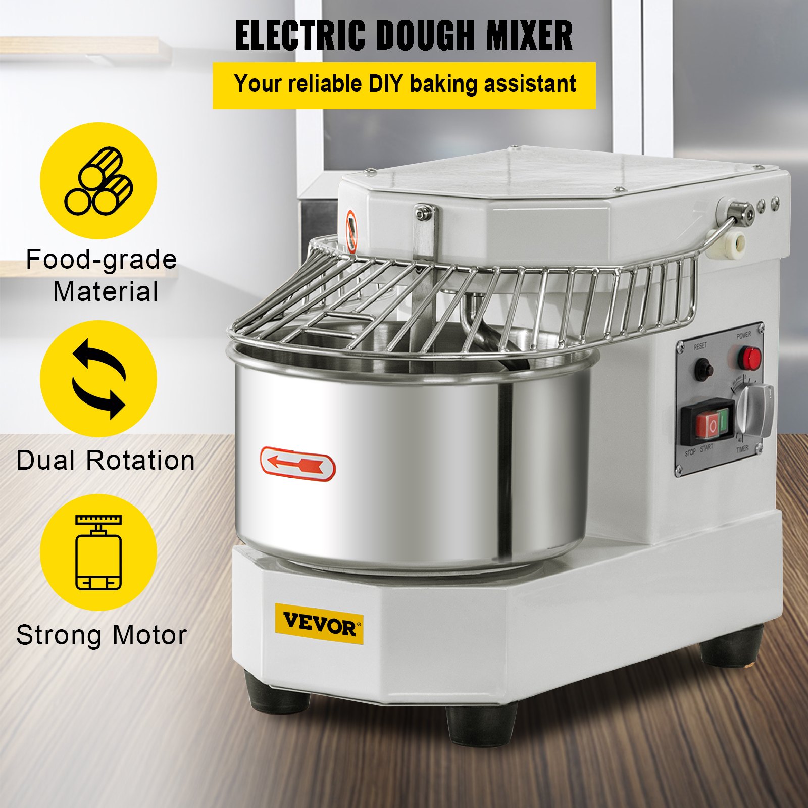 VEVOR Commercial Dough Food Mixer, 8L Large Capacity Stainless Steel Mixer with Bowel, Hook, Shield, Reset Button, 450W Tilt-Head Kitchen Dough Mixers for Cake, Cream, Egg Fluid, Fillings