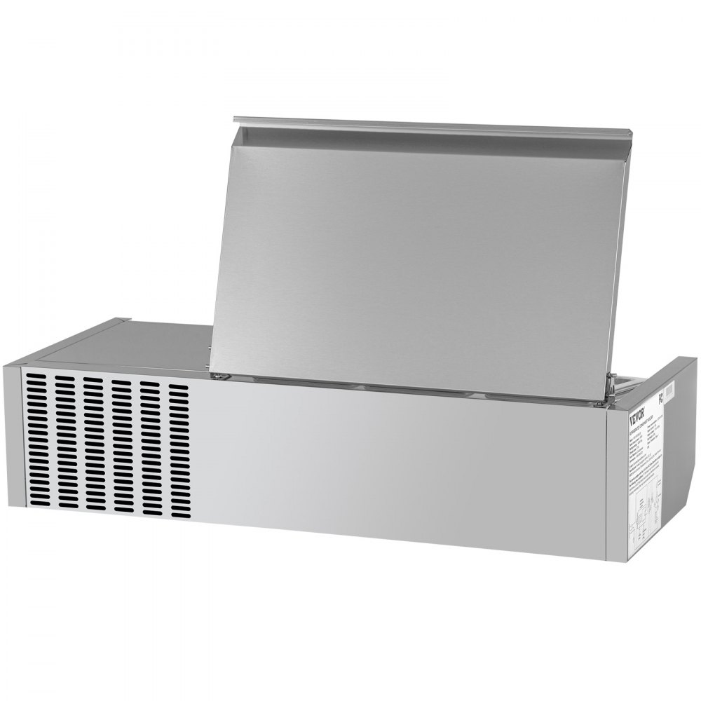 VEVOR Refrigerated Condiment Prep Station, 40-Inch, 7.8 Qt Sandwich/Salad Prep Table with 1 1/3 Pan & 4 1/6 Pans, 150W Salad Bar with 304 Stainless Body and Cover Temp Adjuster One-Click Defrosting