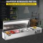 VEVOR Refrigerated Condiment Prep Station, 60-Inch, 16.8Qt Sandwich/Salad Prep Table with 4 1/3 Pans & 4 1/6 Pans, 150W Salad Bar with 304 Stainless Body and Cover Temp Adjuster One-Click Defrosting