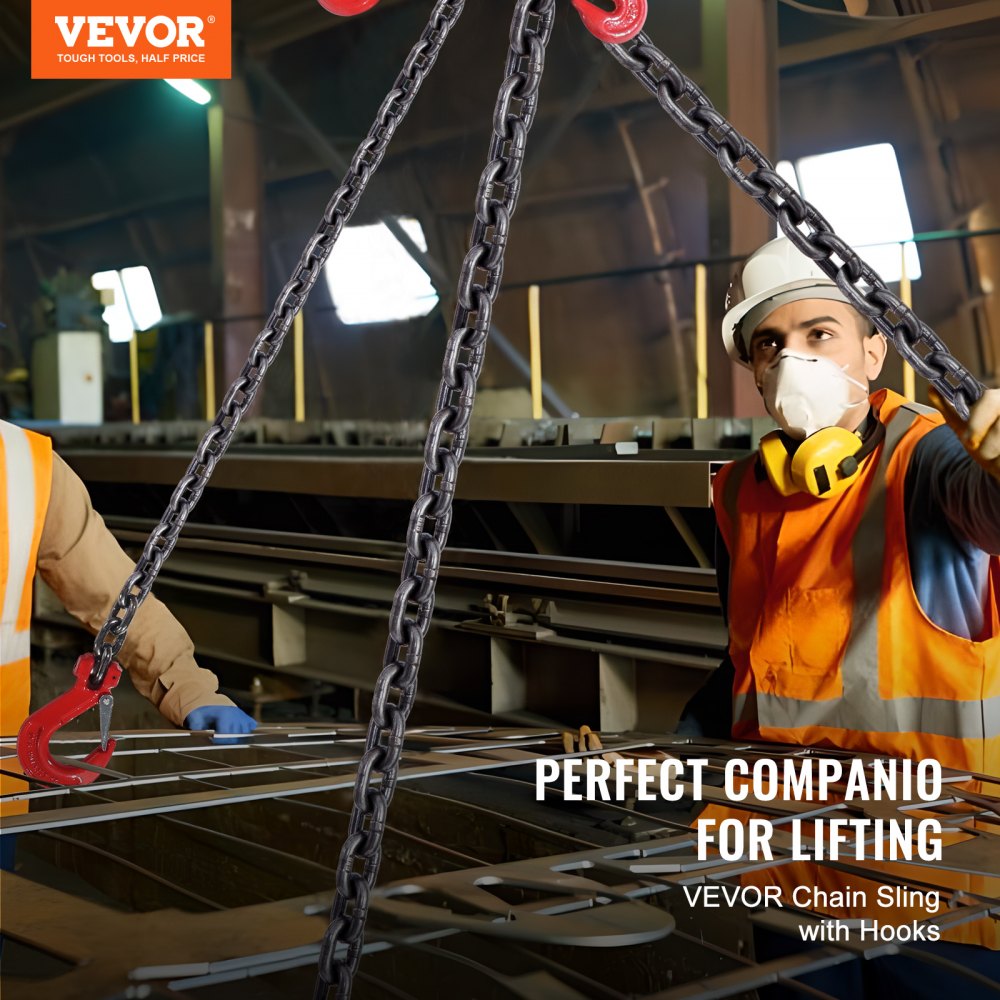 VEVOR Chain Sling, 6 mm x 150 cm Lifting Chains with Hooks, G80 Engine Chain Hoist Lifts, 3 Ton Lifting Sling Chains for Engine Hoist, Engine Lift Chain with 4 Leg Grab Hooks and Adjusters Heavy Duty