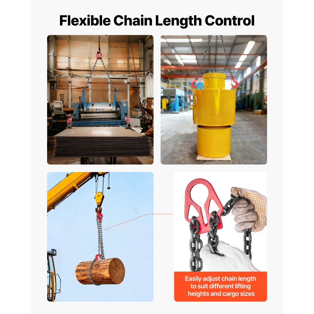 VEVOR kjettingslynge, 8 mm x 3 m løftekjettinger med 2 gripekroker, kraftig løfteslynge i G80-legert stål, 3,17 tonns kapasitet, justerbare motorkjettingtaljeløftere for lastsikkerhetstauing