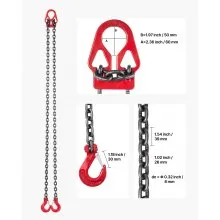 VEVOR Chain Sling, 5/16 in x 10 ft Lifting Chains with 2 Leg Grab Hooks, Heavy Duty G80 Alloy Steel Lifting Sling, 7000LBS Capacity, Adjustable Engine Chain Hoist Lifts for Cargo Security Towing
