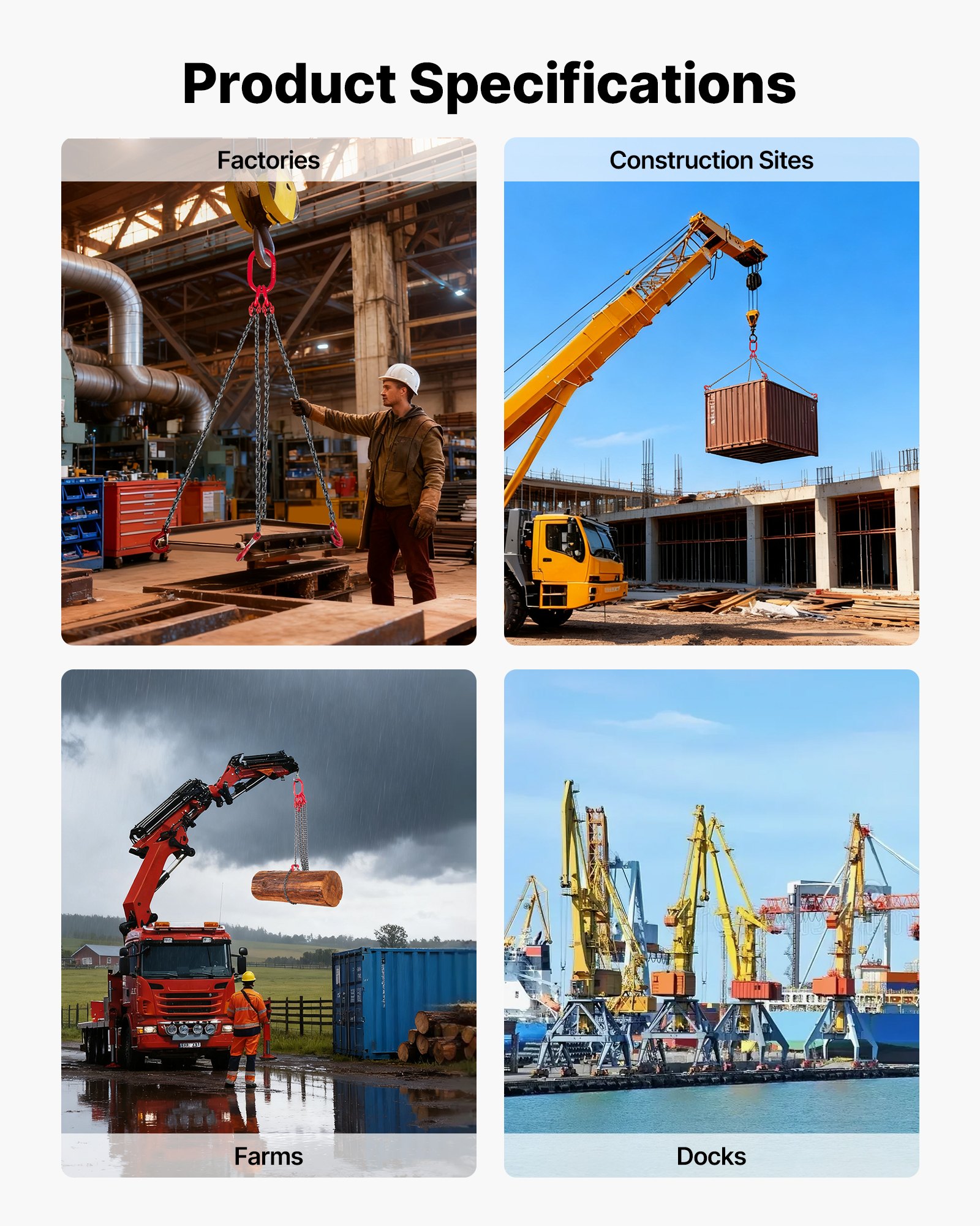 VEVOR láncos emelőheveder, 6,3 mm x 1,5 m emelőláncok 4 lábú kapaszkodóhoroggal, nagy teherbírású G80 ötvözött acél emelőheveder, 2993 kg teherbírás, állítható motoros láncos emelő rakománybiztonsági vontatáshoz