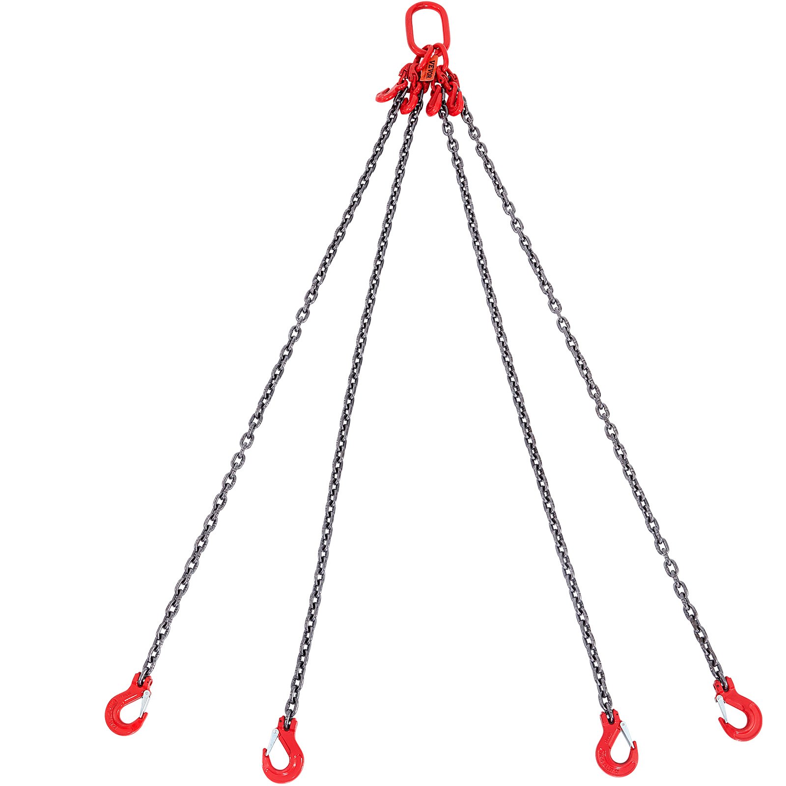 VEVOR chain sling with four robust chains and red hooks for heavy lifting and industrial use.