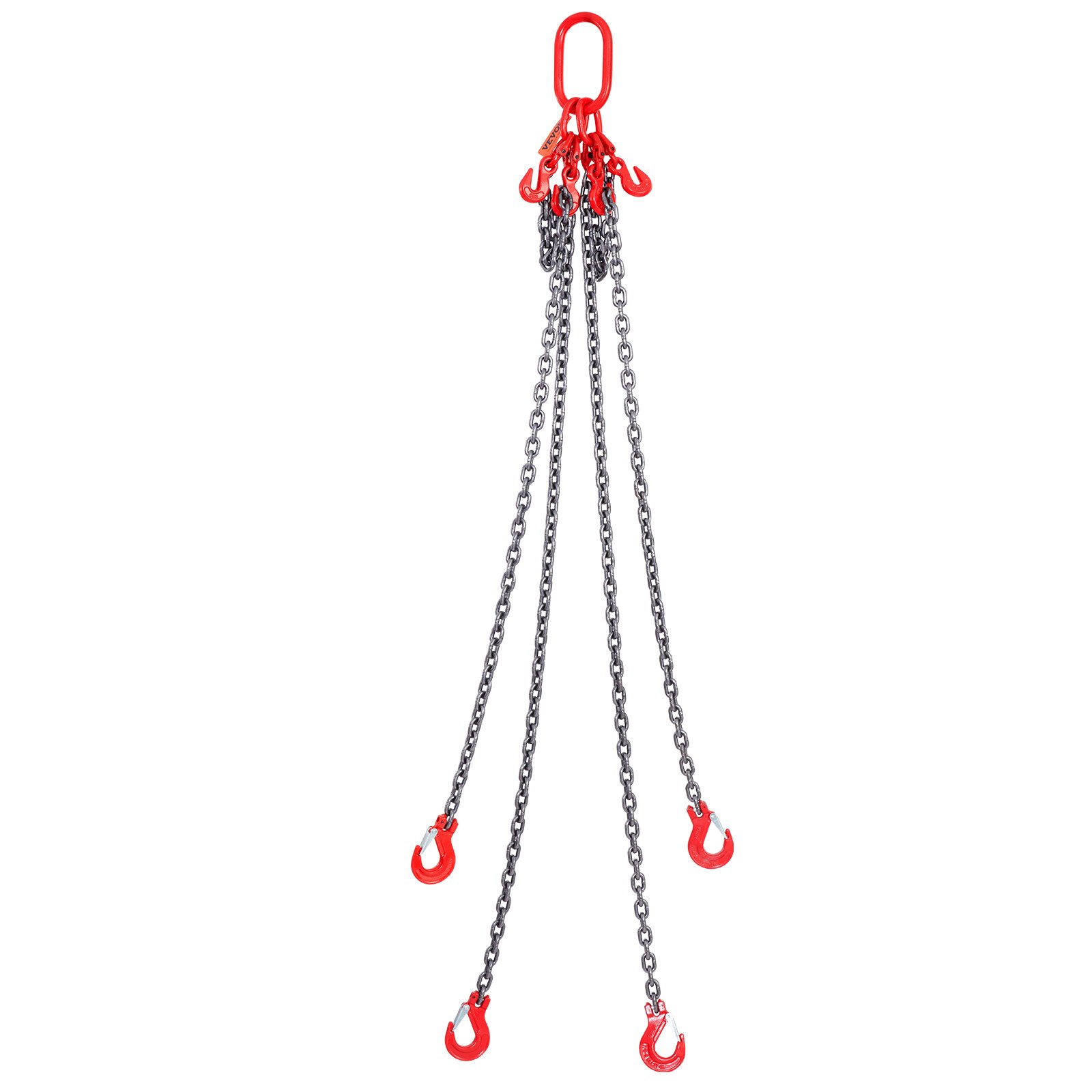 red 4-leg VEVOR chain sling with hooks and metal chains for heavy lifting and material handling.