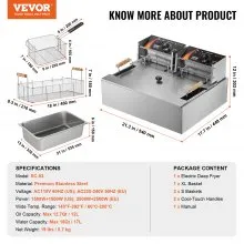 VEVOR Commercial Electric Deep Fryer Countertop Deep Fryer 3000W 18Qt / 17L