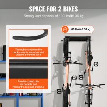 VEVOR Estante de almacenamiento para bicicletas, 2 portabicicletas, colgador de pared para almacenamiento de bicicletas, organizador para el hogar y el garaje, personalizable para varios tamaños de bicicletas, soporte ajustable para ahorrar espacio, soporta hasta 100 libras, 17 pulgadas