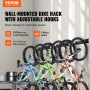 VEVOR Support de rangement pour vélo, 6 supports de vélo et 3 crochets pour casques, support mural pour rangement de vélo, organisateur de maison et de garage, personnalisable pour différentes tailles de vélo, support réglable, peut contenir jusqu'à 300 lb, 48 pouces